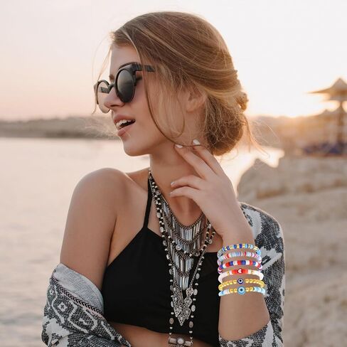 24 Pcs Friendship Bracelets Heishi Preppy Flower Clay Bead Bracelets Set Colorful Beaded Bracelets for Women Teens Boho Summer Beach Jewelry Stackable Stretch Bracelet Set with Cute Preppy Designs Perfect for Gifts and Parties in Kuwait