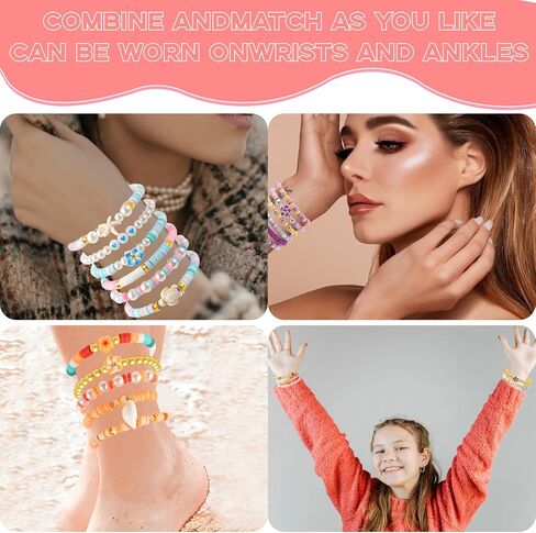 24 Pcs Friendship Bracelets Heishi Preppy Flower Clay Bead Bracelets Set Colorful Beaded Bracelets for Women Teens Boho Summer Beach Jewelry Stackable Stretch Bracelet Set with Cute Preppy Designs Perfect for Gifts and Parties in Kuwait