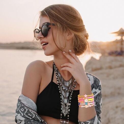 24 Pcs Friendship Bracelets Heishi Preppy Flower Clay Bead Bracelets Set Colorful Beaded Bracelets for Women Teens Boho Summer Beach Jewelry Stackable Stretch Bracelet Set with Cute Preppy Designs Perfect for Gifts and Parties in Saudi Arabia