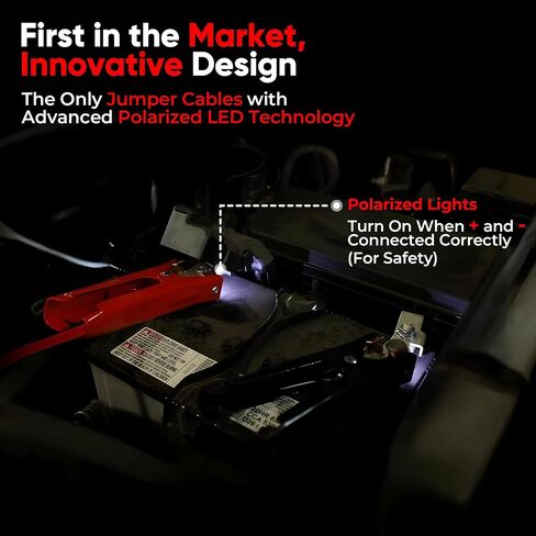 Jumper Cable | Heavy Duty Jumper Cables for Trucks, SUV | Self Rescue Car Jump Starter | Quick Connect, Built-in Lights, Portable | Prioritizing Safety | 6 Gauge Wire, 12 Ft. in Saudi Arabia