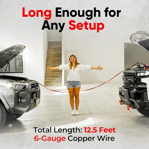 Jumper Cable | Heavy Duty Jumper Cables for Trucks, SUV | Self Rescue Car Jump Starter | Quick Connect, Built-in Lights, Portable | Prioritizing Safety | 6 Gauge Wire, 12 Ft. in Saudi Arabia