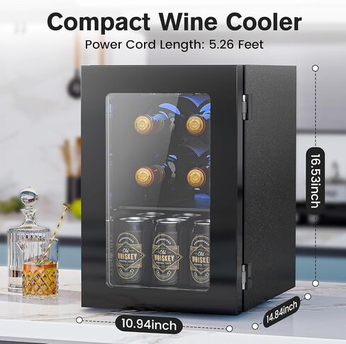 Wine Cooler Refrigerator with Glass Door, Mini Wine Fridge for Red, White and Champagne, Built-in Wine Cellar, 40-61F Digital Temperature Control, Indoor Use in Kuwait
