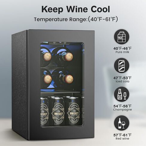 Wine Cooler Refrigerator with Glass Door, Mini Wine Fridge for Red, White and Champagne, Built-in Wine Cellar, 40-61F Digital Temperature Control, Indoor Use in Kuwait