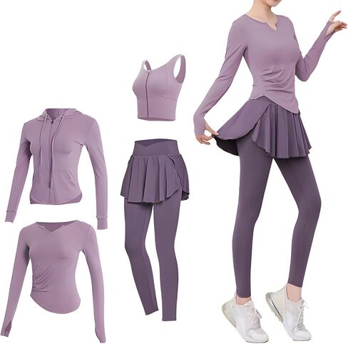 مجموعة Pilates لليوغا النسائية ، 4 قطع في XXL ، تشمل سترة ، حمالة صدر رياضية ، أعلى الأكمام الطويلة ، بوليستر تنفس القابل للتنفس in Kuwait