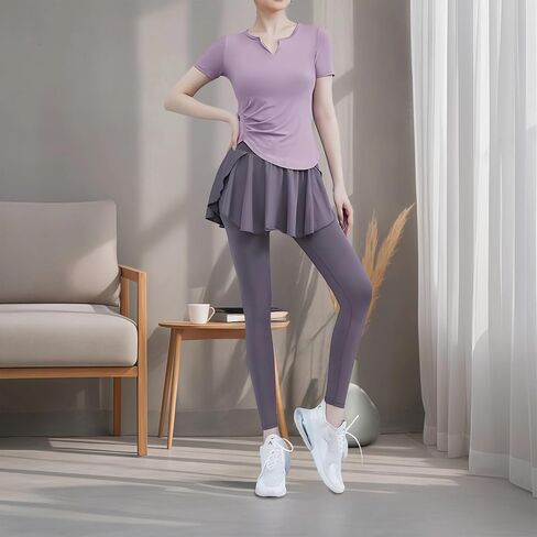 4 قطع اليوغا و pilates مجموعة للنساء ، مزيج البوليستر/سبانديكس ، تشمل حمالة صدر رياضية للدبابات ، قميص الأكمام القصيرة ، والسراويل ، xxl لمدة 135-150 رطل in Kuwait