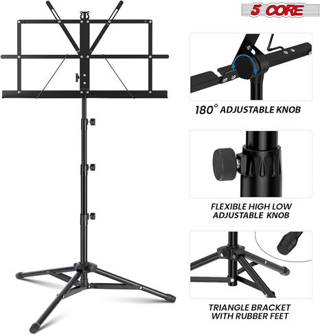 5 Core Sheet Music Stand 2 in 1 Dual Dual Use Professional قابل للتعديل 28-67 بوصة قابلة للطي حامل حامل ثلاثي القوائم (الأزرق ، النسخة العليا) in Saudi Arabia