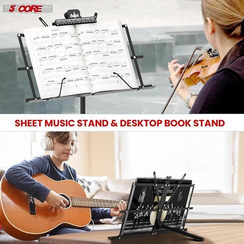 5 Core Sheet Music Stand 2 in 1 Dual Dual Use Professional قابل للتعديل 28-67 بوصة قابلة للطي حامل حامل ثلاثي القوائم (الأزرق ، النسخة العليا) in Saudi Arabia