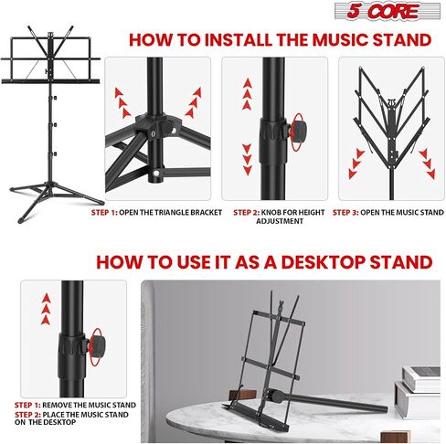 5 Core Sheet Music Stand 2 in 1 Dual Dual Use Professional قابل للتعديل 28-67 بوصة قابلة للطي حامل حامل ثلاثي القوائم (الأزرق ، النسخة العليا) in Saudi Arabia