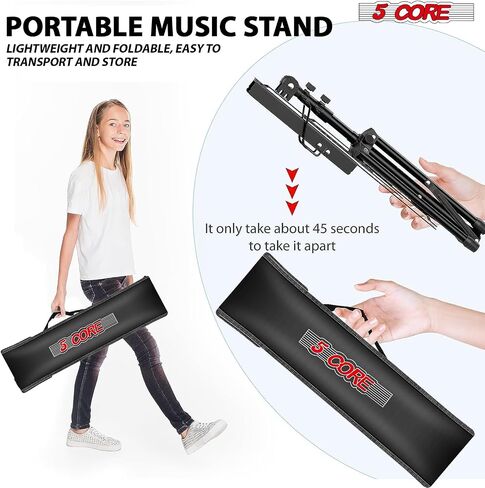 5 Core Sheet Music Stand 2 in 1 Dual Dual Use Professional قابل للتعديل 28-67 بوصة قابلة للطي حامل حامل ثلاثي القوائم (الأزرق ، النسخة العليا) in Saudi Arabia