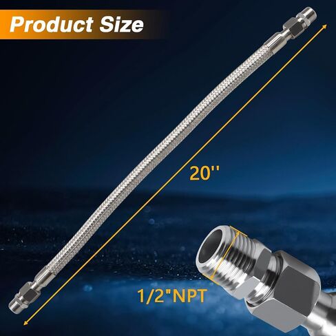 خراطيم ضاغط الصف الصناعي من الفولاذ المقاوم للصدأ （مع أشرطة ختم الخيط) 1/2 "npt male x 20" ، 750 ° f ， 450 psi ، كلا الجانبين يدوران بحرية in Saudi Arabia