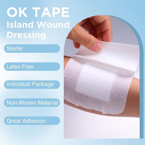 OK TAPE Bordered Gauze Island Dressing 4"x4",25 Count Wrapped Gauze Pads,Non-Woven Sterile Wound Dressing with Highly Absorbent Pad,Soft and Breathable Bandages for Wounds, First Aid in Saudi Arabia