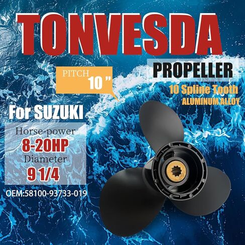 Boat Propeller for Suzuki Outboard Engine 10 Spline Tooth Aluminum Propeller 8HP 9.9HP 15HP 20HP,9 1/4x8 9 1/4x9 9 1/4x10 9 1/4x11 9 1/4x12 in Kuwait