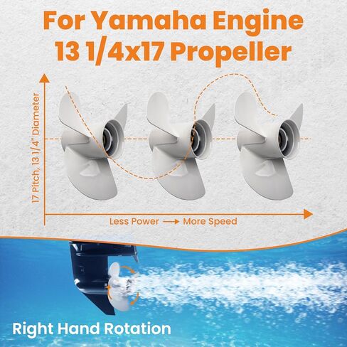 MaxPeedingRods 13 1/4x17 المروحة الخارجية لـ Yamaha Prop T50HP T60HP 70HP 75HP 80HP 115HP 130HP 6E5-45945-01-00 15 Spline 3 Blades RH ، 6E54594501EL Aluminum in Kuwait