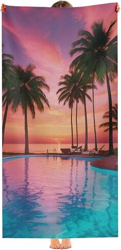 Tropical Island Beach Towel, Microfiber, Quick Dry, UV Protection, Large Size, Digital Print Design (Island) in Kuwait