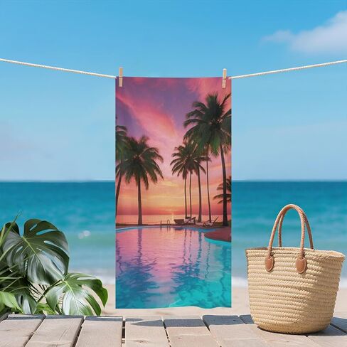 Tropical Island Beach Towel, Microfiber, Quick Dry, UV Protection, Large Size, Digital Print Design (Island) in Kuwait