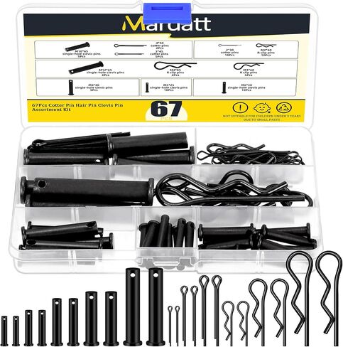 67pcs الكربون الصلب الكربون clevis دبوس دبوس دبوس دبوس مجموعة ، وتشمل 5 أحجام M5 M6 M8 M10 M12 رأس مسطح ثقب الكليف دبابيس و M2 M3 M4 تقسيم دبابيس/ R مقاطع R in Saudi Arabia