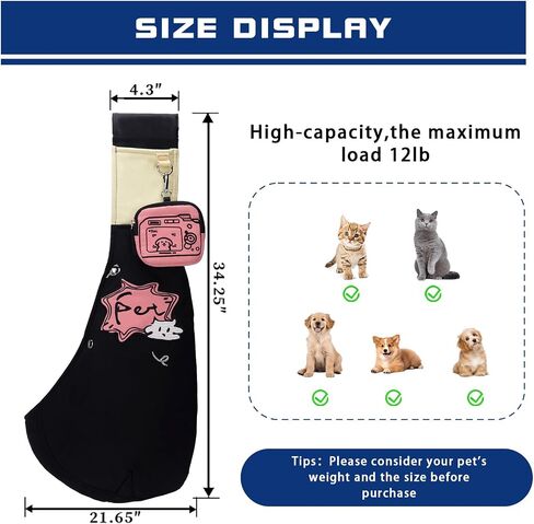 Dog Carrier Sling for Small Dogs and Cats, Cat Sling with Storage Pockets, Dog Carrier with Adjustable Padded Strap & Safety Harness - Puppy Carrier Sling Ideal for Travel and Daily Use（Black） in Saudi Arabia