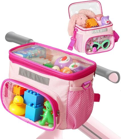 Kids Bike Basket Front – Bicycle Handlebar Bag for Tricycle, Balance Bike, or Scooter – with Detachable Shoulder Strap – Gift for Girls – Bike Accessories & Water Bottle Holder, Pink in Kuwait