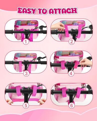 Kids Bike Basket Front – Bicycle Handlebar Bag for Tricycle, Balance Bike, or Scooter – with Detachable Shoulder Strap – Gift for Girls – Bike Accessories & Water Bottle Holder, Pink in Kuwait