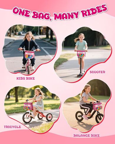 Kids Bike Basket Front – Bicycle Handlebar Bag for Tricycle, Balance Bike, or Scooter – with Detachable Shoulder Strap – Gift for Girls – Bike Accessories & Water Bottle Holder, Pink in Kuwait