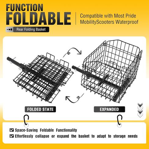 ECOTRIC Rear Folding Basket Compatible with Most Pride Mobility Scooters Waterproof Made of Steel and Works with 1" Receiver Storage Cargo Basket Black in Saudi Arabia