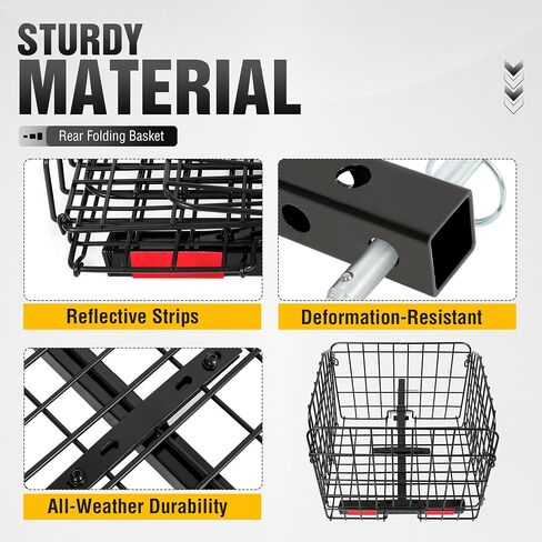 ECOTRIC Rear Folding Basket Compatible with Most Pride Mobility Scooters Waterproof Made of Steel and Works with 1" Receiver Storage Cargo Basket Black in Saudi Arabia