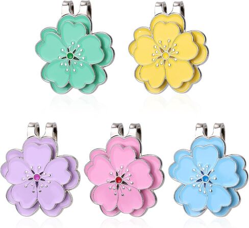 5pcs Magnetic Golf Ball Marker Hat Clip, Flower Shape Strong Magnet Ball Marker Clips Golf Decoration Accessories for Women Men Golfers Gloves Bag Cap (5 Colors) in Saudi Arabia