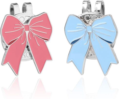 2pcs Magnetic Golf Ball Marker with Hat Clip, Cute Bow Shape Strong Magnet Golf Ball Marker Versatile Decoration Accessories for Men Women Golfer (Pink, Blue) in Kuwait