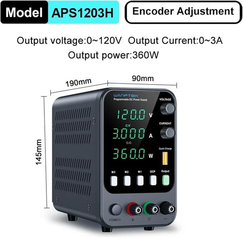 Adjustable Power Supply with 4-Digit LED Display; 5V/3.6A USB Fast Charging with 3-Group Memory with Encoder Adjustment(APS1203H 120V 3A) in Saudi Arabia