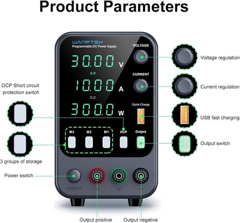 Adjustable Power Supply with 4-Digit LED Display; 5V/3.6A USB Fast Charging with 3-Group Memory with Encoder Adjustment(APS1203H 120V 3A) in Saudi Arabia