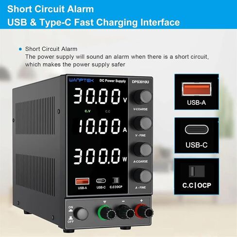 Adjustable Switching Power Supply (30V 10A) with Encoder Coarse and Fine Adjustment Knobs, with USB and Type-C Fast Charging(DPS605U) in Saudi Arabia