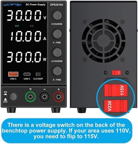 Adjustable Switching Power Supply (30V 10A) with Encoder Coarse and Fine Adjustment Knobs, with USB and Type-C Fast Charging(DPS605U) in Saudi Arabia