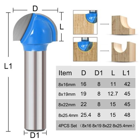 8mm Shank Corner Rounding Router Bit 16/19/22/25mm Round Router Bit Wood Trimming Cutter Radius Wood Milling Cutter (Size : 8x22mm) in Kuwait