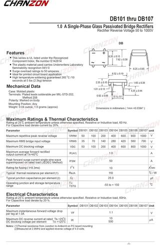 (حزمة من 50 قطعة) Chanzon DB107 Bridge Rectifier Diode 1A 1000V DIP-4 (DB-1) مرحلة واحدة ، الموجة الكاملة 1 أمبير 1000 فولت ثنائيات السيليكون الإلكترونية in Saudi Arabia