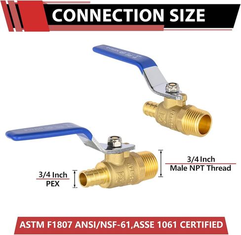 (حزمة من 2) Efield 3/4 بوصة CRIMP PEX x 3/4 بوصة من الذكور NPT النحاس صمام كرة التغلق لتطبيق السباكة ، ASTM F1807 ، المستوى الأزرق ، معتمد من CUPC ، (Valve442-2pcs) in Saudi Arabia