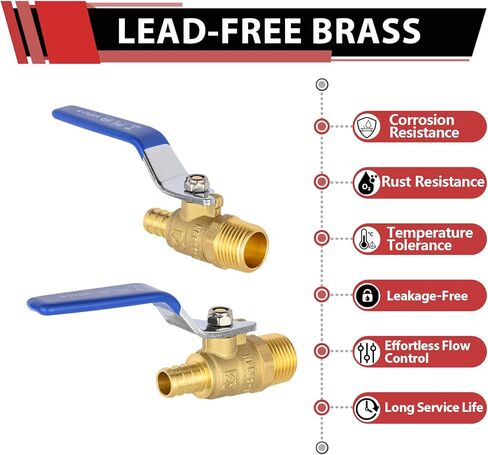 (حزمة من 2) Efield 3/4 بوصة CRIMP PEX x 3/4 بوصة من الذكور NPT النحاس صمام كرة التغلق لتطبيق السباكة ، ASTM F1807 ، المستوى الأزرق ، معتمد من CUPC ، (Valve442-2pcs) in Saudi Arabia