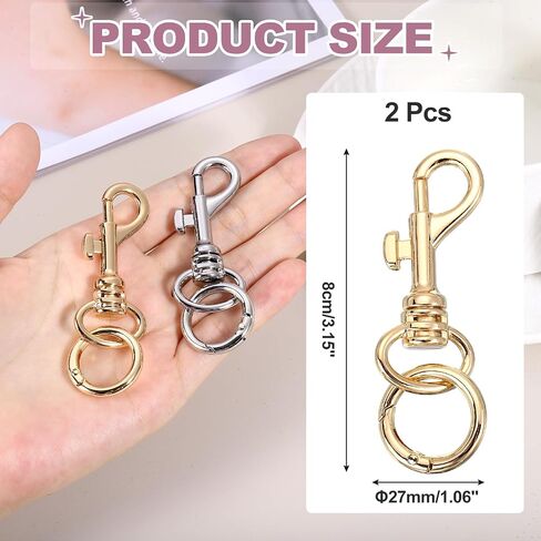 PATIKIL 3.15" Swivel Eye Bolt Snap Hooks with Key Rings, 2Pcs Double Opening Metal Buckle Trigger Flag Clip with O Ring for Lanyard Keychain Bag Purse Hardware, Silver Tone in Saudi Arabia