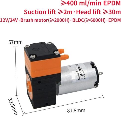 400 مل/دقيقة KLP01 مصغرة عالية التدفق الحجاب الحاجز مضخة السائل 12V 24V DC الضغط السائل 3 بار 62 ديسيبل لمياه المختبر والبديل 1pcs (KLP01-E KA 1 (24V)) in Saudi Arabia