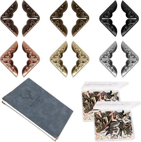 60 Pack Decorative Metal Photo Frame Corners Protectors, Vintage Embellishment Picture Iron Edge Guards for Book Albums DIY Crafting Projects (Black, Bronze, Red Bronze, White Nickel, Gold) in Saudi Arabia