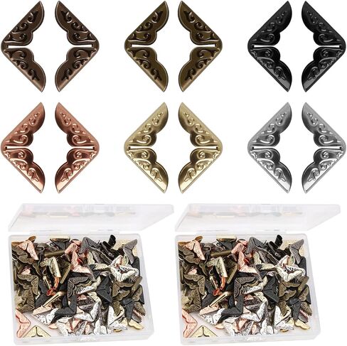 60 Pack Decorative Metal Photo Frame Corners Protectors, Vintage Embellishment Picture Iron Edge Guards for Book Albums DIY Crafting Projects (Black, Bronze, Red Bronze, White Nickel, Gold) in Saudi Arabia