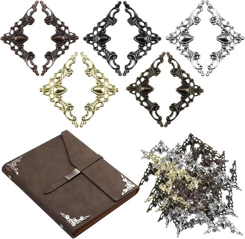 60 Pack Decorative Metal Photo Frame Corners Protectors, Vintage Embellishment Picture Iron Edge Guards for Book Albums DIY Crafting Projects (Black, Bronze, Red Bronze, White Nickel, Gold) in Saudi Arabia