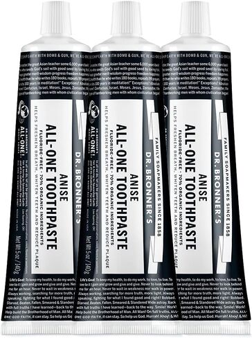 Dr. Bronner’s - All-One Toothpaste Variety Pack - Peppermint, Cinnamon, Anise, & Spearmint, 70% Organic Ingredients, Natural & Effective, Fluoride-Free, Helps Freshen Breath, Vegan (5oz, 4-Pack) in Kuwait