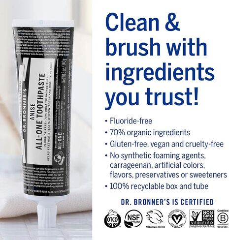 Dr. Bronner’s - All-One Toothpaste Variety Pack - Peppermint, Cinnamon, Anise, & Spearmint, 70% Organic Ingredients, Natural & Effective, Fluoride-Free, Helps Freshen Breath, Vegan (5oz, 4-Pack) in Kuwait