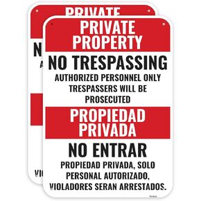 2pc خاصية خاصة لا توجد علامات إسبانية ، 14 × 10 بوصات - الألومنيوم - Propiedad privada no traspasar سيتم محاكمة المخالفات الأمنية ثنائية اللغة in Kuwait