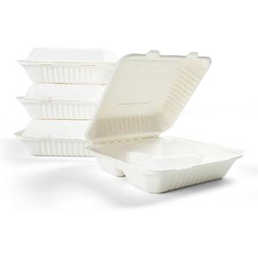 9x9 Compostable Clamshell Containers – 200-Pack Heavy Duty 3-Compartment Takeout Boxes – Biodegradable Sugarcane Bagasse, Eco-Friendly To-Go Containers in Saudi Arabia