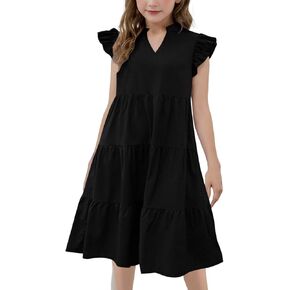 Summer Dresses for Girls 2025 Cute Ruffle Cap Sleeve V Neck Mini Dress Flowy Swing Sundress Beach Vacation Outfits in Saudi Arabia