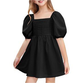 الفساتين الصيفية الفتيات مربعة رقبة نفخة نفخة sundress a-line smocked mini فساتين مصغرة فستان الشاطئ حجم 3-12 سنة in Kuwait
