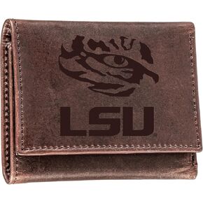 Team Sports America NCAA LSU Brown Wallet | Tri-Fold | Officially Licensed Stamped Logo | Made of Leather | Money and Card Organizer | Gift Box Included in Saudi Arabia