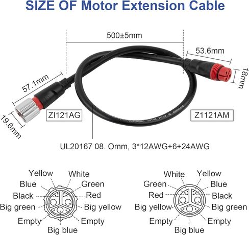 9 Pin E-Bike Motor Extension Cable Fit for Bafang G062 G063 750W 1000W Hub Motor, 11Pin 50Cm/19.68'' E-Bike Extension Conversion Cable, Female to Male Waterproof Connector in Kuwait