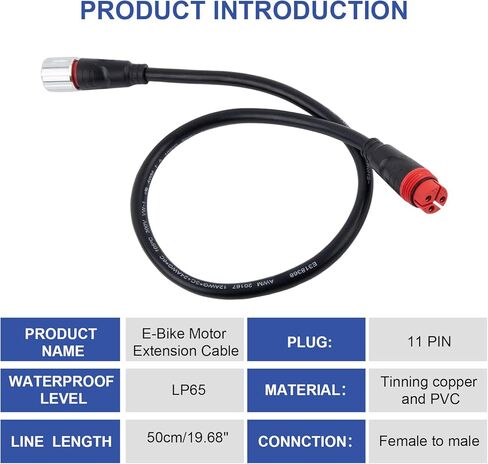 9 Pin E-Bike Motor Extension Cable Fit for Bafang G062 G063 750W 1000W Hub Motor, 11Pin 50Cm/19.68'' E-Bike Extension Conversion Cable, Female to Male Waterproof Connector in Kuwait